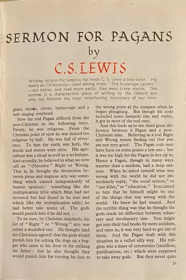 “A Christmas Sermon for Pagans” by C. S. Lewis  Strand magazine, Vol. 112, Issue 672, December 1946 